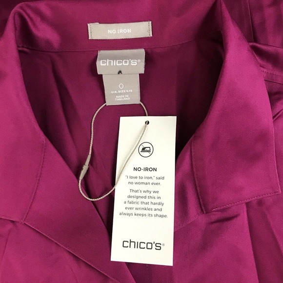 Chico’s Women's 0 Blouse Button Down No Iron Collared Solid Purple NWT U30 - Picture 2 of 4